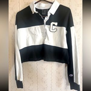 Vintage 90’s/Y2K Long Sleeve Champion Cropped Collared Shirt